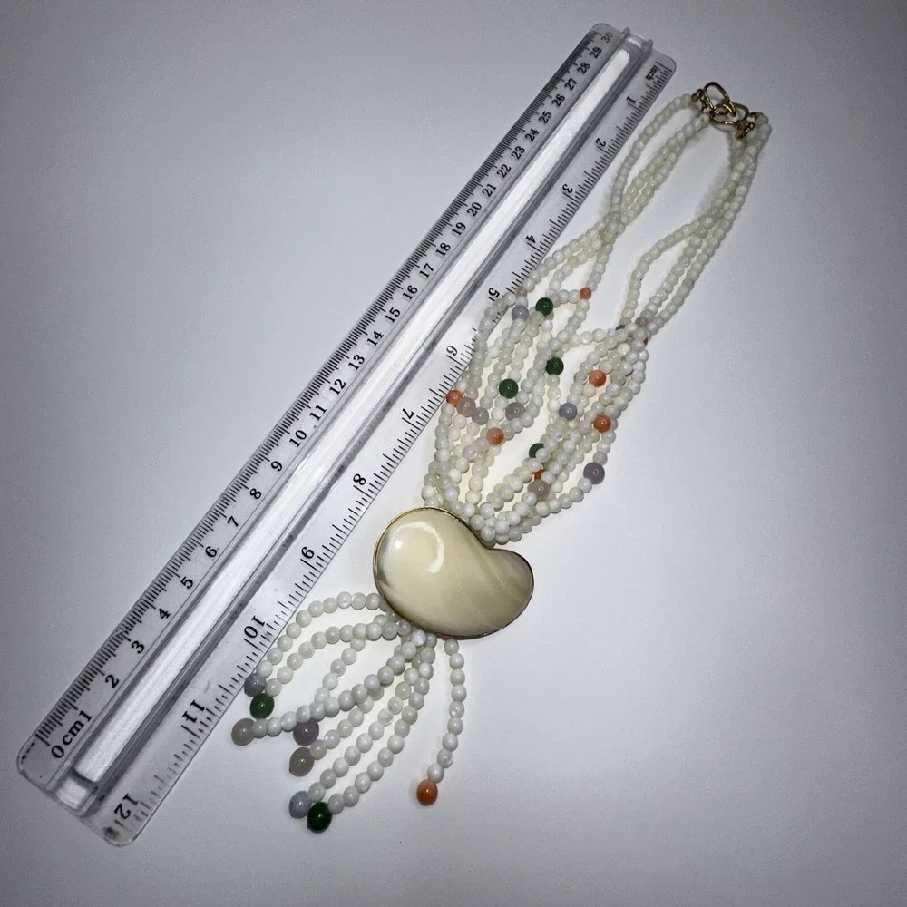 Quartz‎ Jade Shell Necklace Purple Green Beaded Multi strand Pendant Tassel